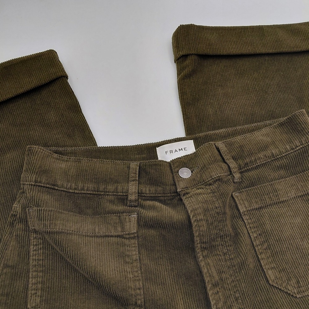 Frame Corduroy 70s Cuffed Wide Leg Pants Womens 30x27 Office Luxury CEO Green